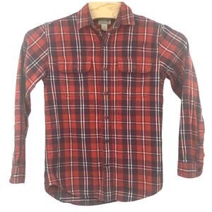 LL Bean Shirt Mens Small Button Up Flannel Red White Slightly Fitted Casual